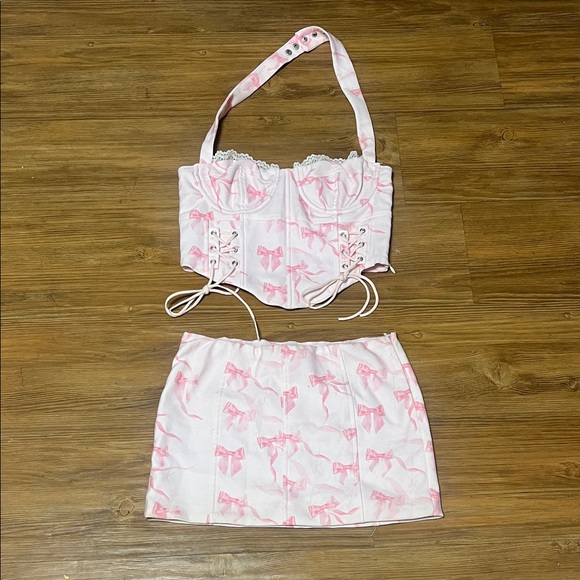 Edikted Tops - Edikted Pink Bow Corset Halter Small Top Set